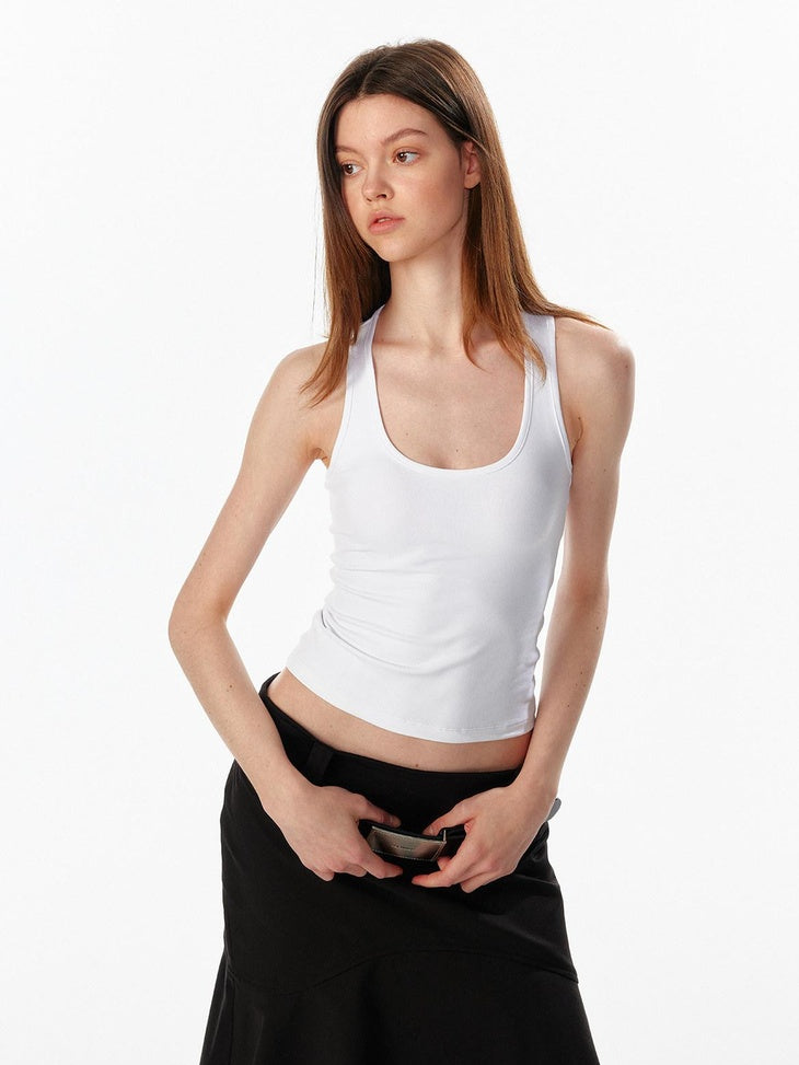ALINNVSTUDIO Waist Defining Cropped U Neck Racerback Women No Padding Basic Tank Tops