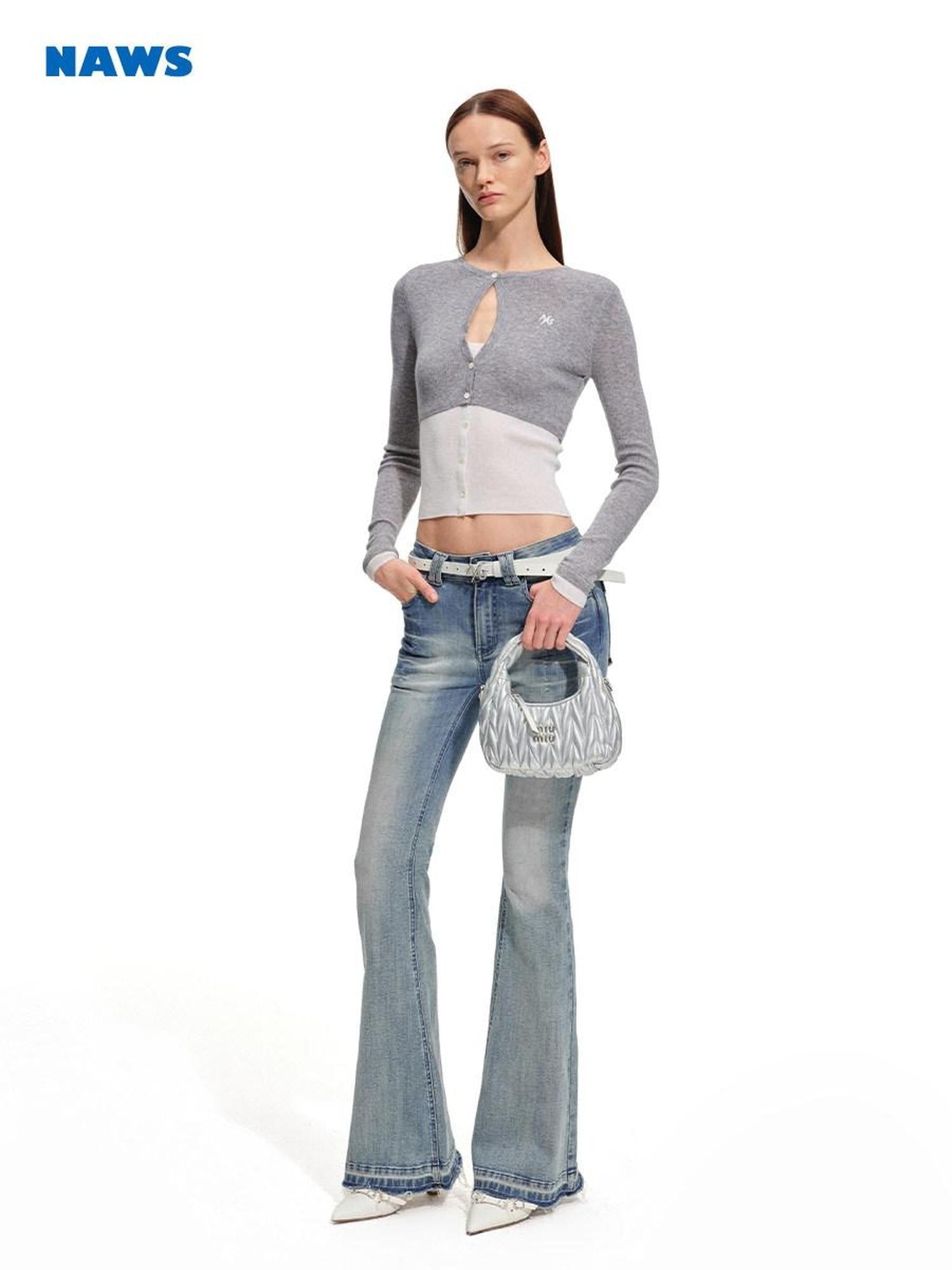 NAWSNOTAWEAR Soft Wool Blend Slim Fit Colorblock Faux Two Piece Pullover Women Sweaters