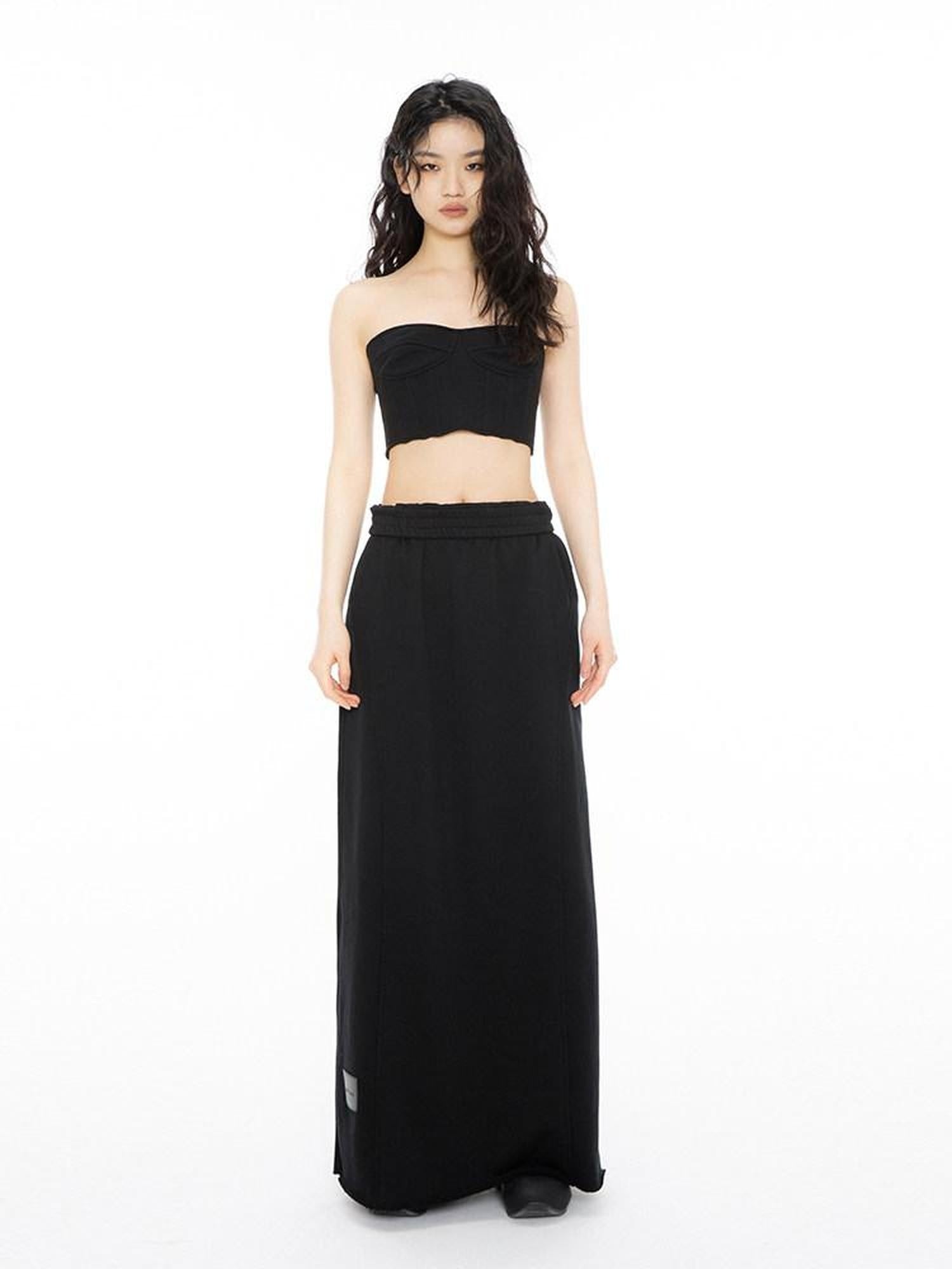 ALINNVSTUDIO Original Design Slim Fit Short Crop Strapless Black Colorblock Chic Tube Tops
