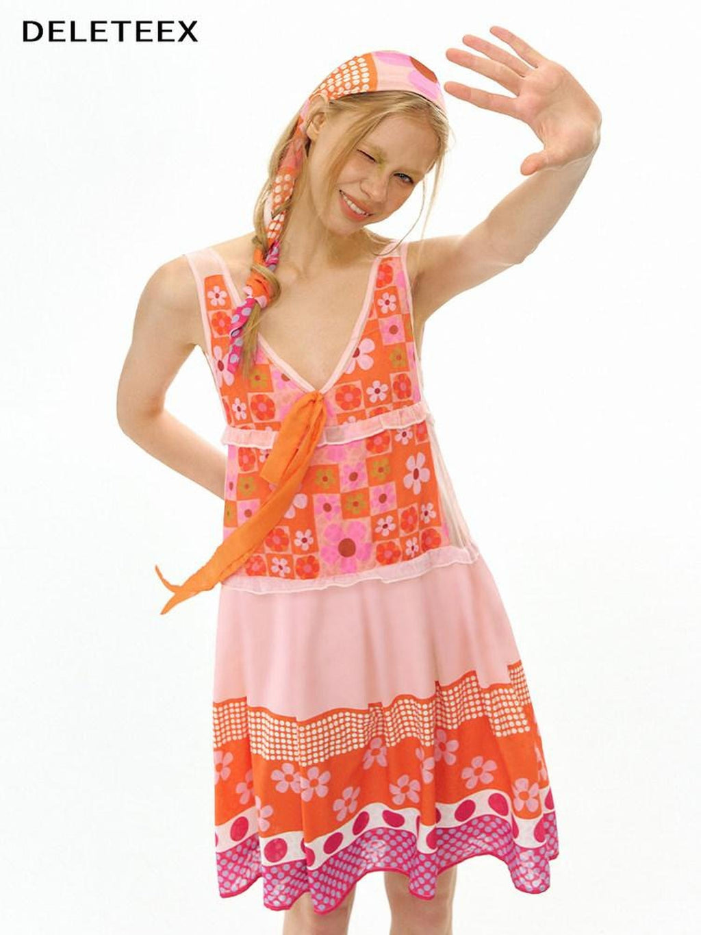 DeleteEx Vibrant Orange Red Floral Print A Line S M L Sizes Women Casual Mini Dresses