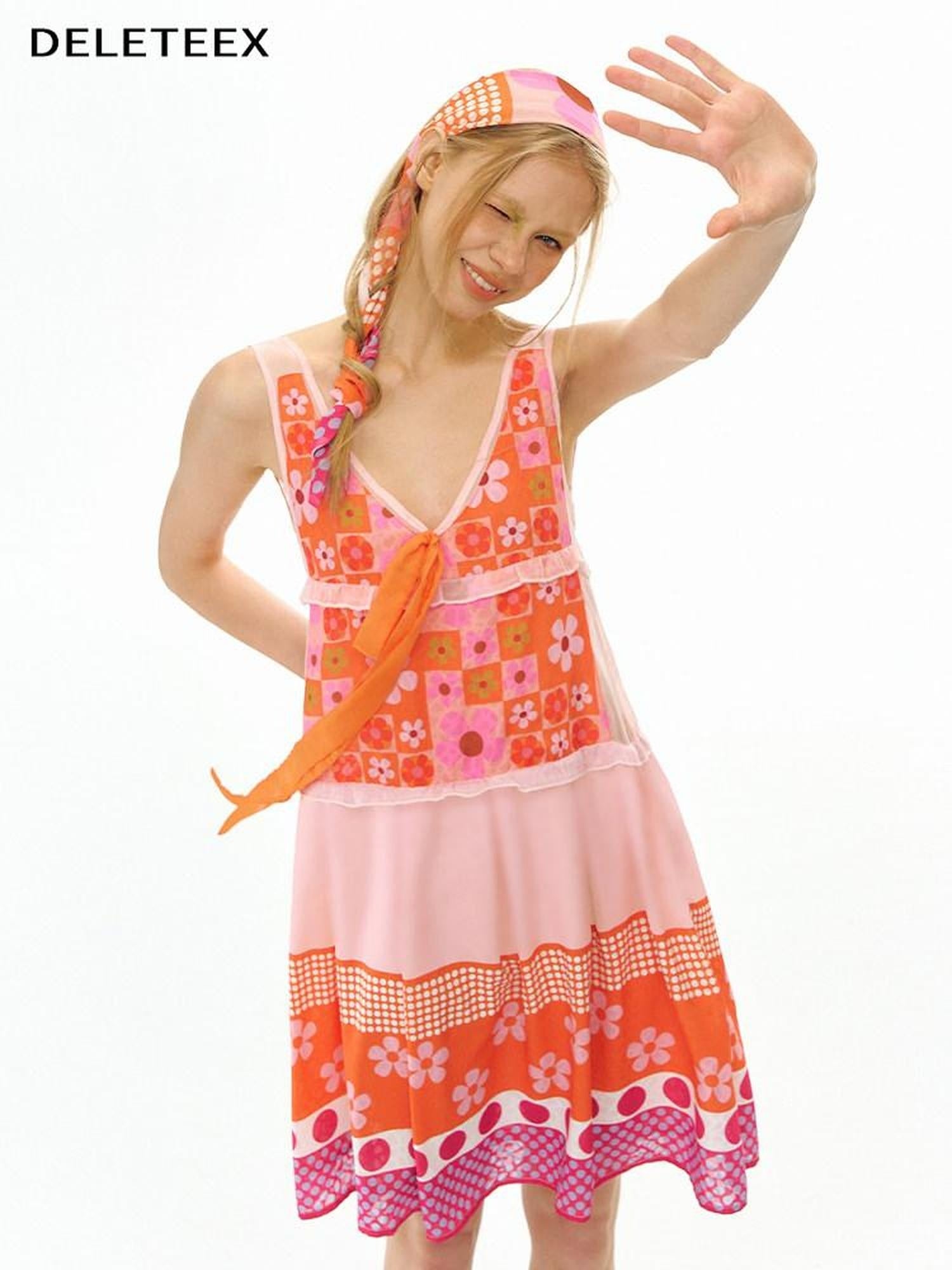DeleteEx Vibrant Orange Red Floral Print A Line S M L Sizes Women Casual Mini Dresses