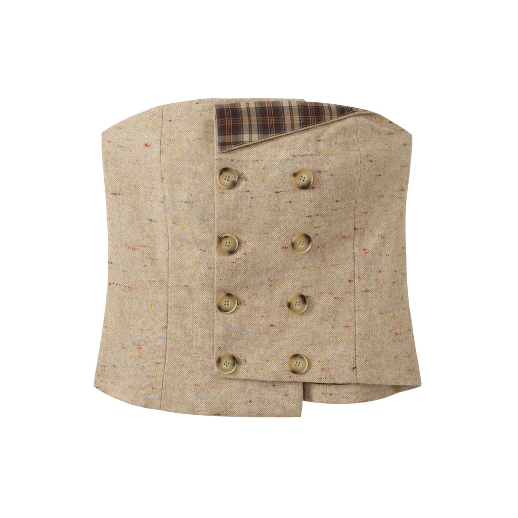 DeleteEx_Plaid_Patchwork_Slim_Fit_Cropped_Original_Design_Women_Light_Camel_Tube_Tops_MISSTT