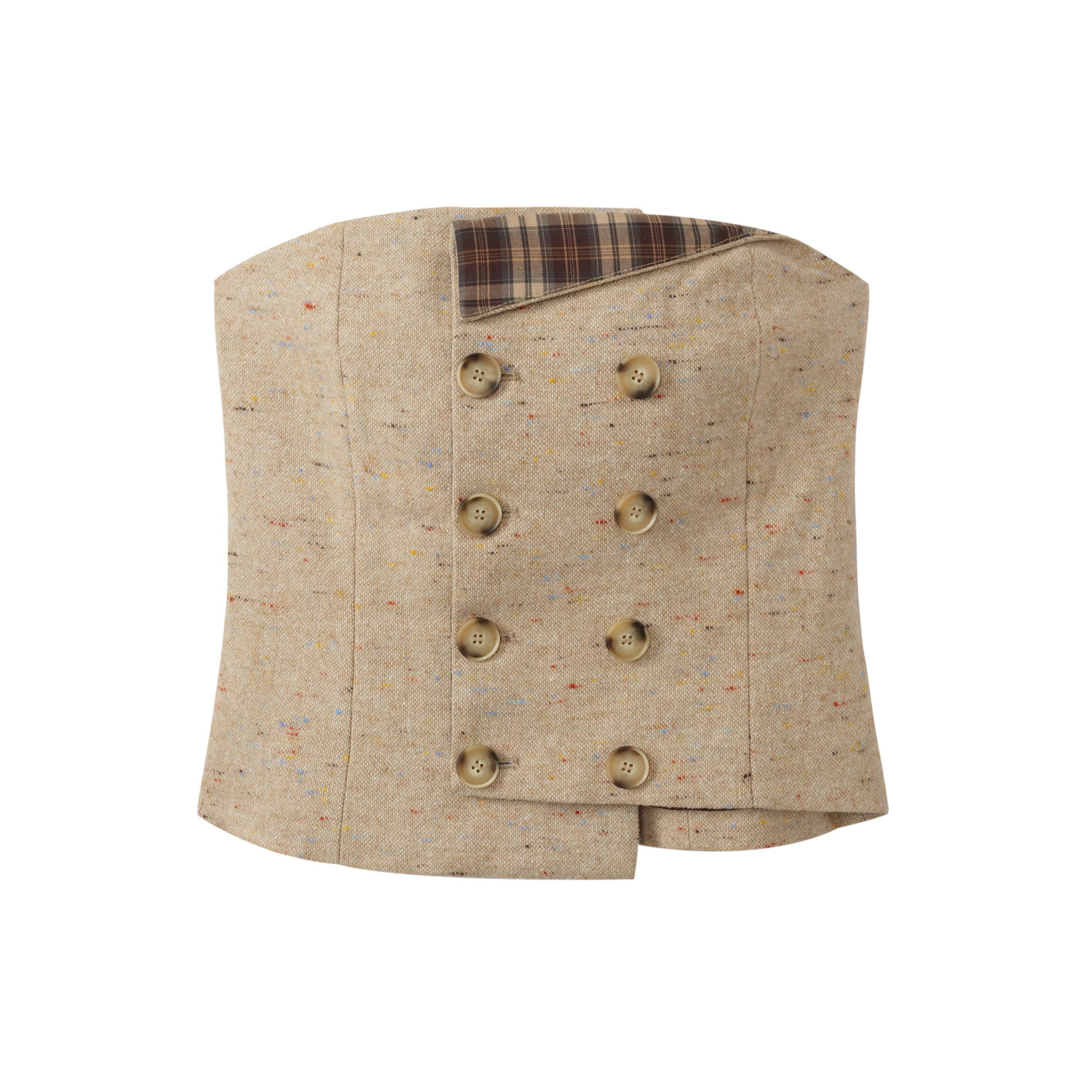 DeleteEx_Plaid_Patchwork_Slim_Fit_Cropped_Original_Design_Women_Light_Camel_Tube_Tops_MISSTT