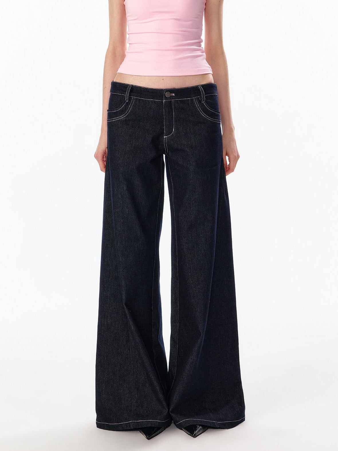 ALINNVSTUDIO Soft Cotton Low Rise Button Fly Loose Fit Women Classic Straight Leg Jeans