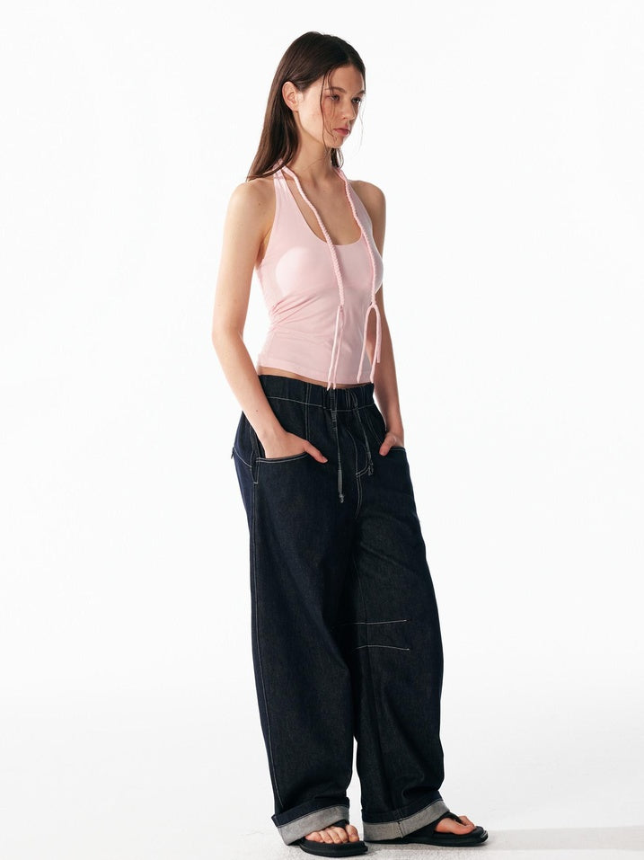 ALINNVSTUDIO Soft Modal Fabric Minimalist Slim Fit U Neck Halter Cropped Women Tank Tops