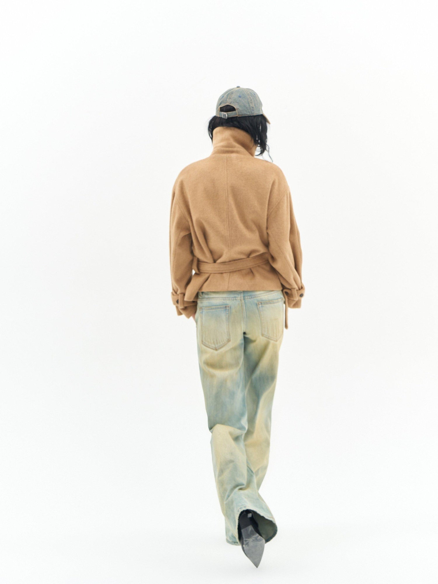 DeleteEx Thick Half Wool Blend American Cropped Lapel Young Women Khaki Wool Coats