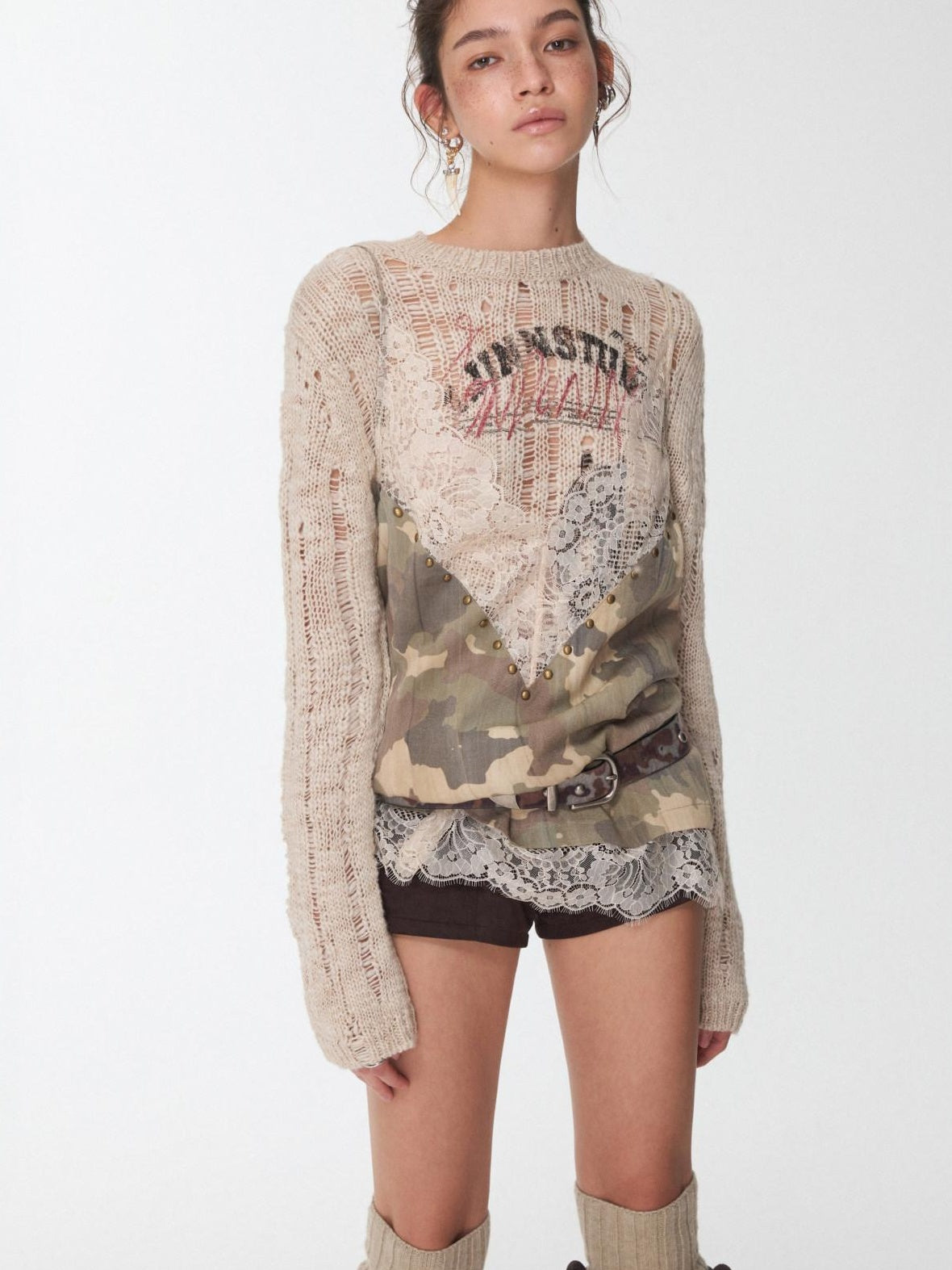 1JINN STUDIO Lightweight Lyocell Lace V-neck Casual Camouflage Women Camisoles