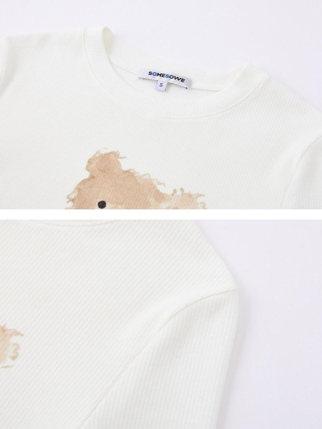 SOMESOWE Soft Cotton Casual Loose Printed Women Bear Graphic Long Sleeve T-Shirts