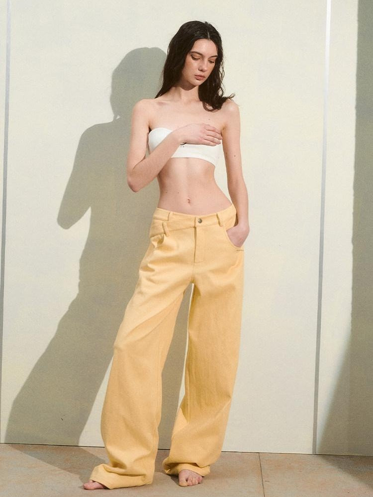 NAWSNOTAWEAR 100 Percent Cotton Minimalist Casual Natural Waist Loose Women Straight Pants