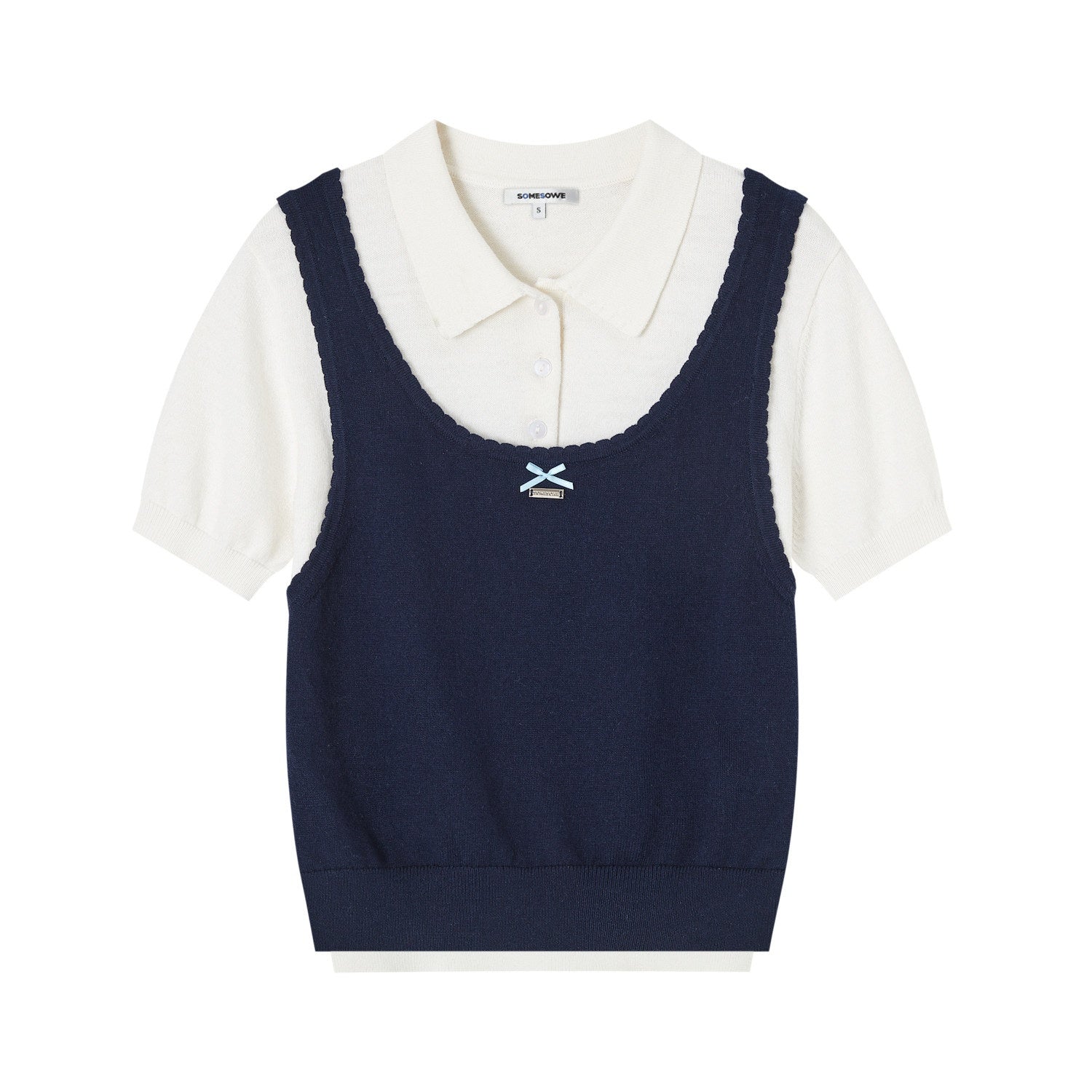 SOMESOWE_Polka_Dot_Two_Piece_Casual_Knit_Short_Sleeve_Pullover_Crew_Neck_Women_Sweaters_MISSTT