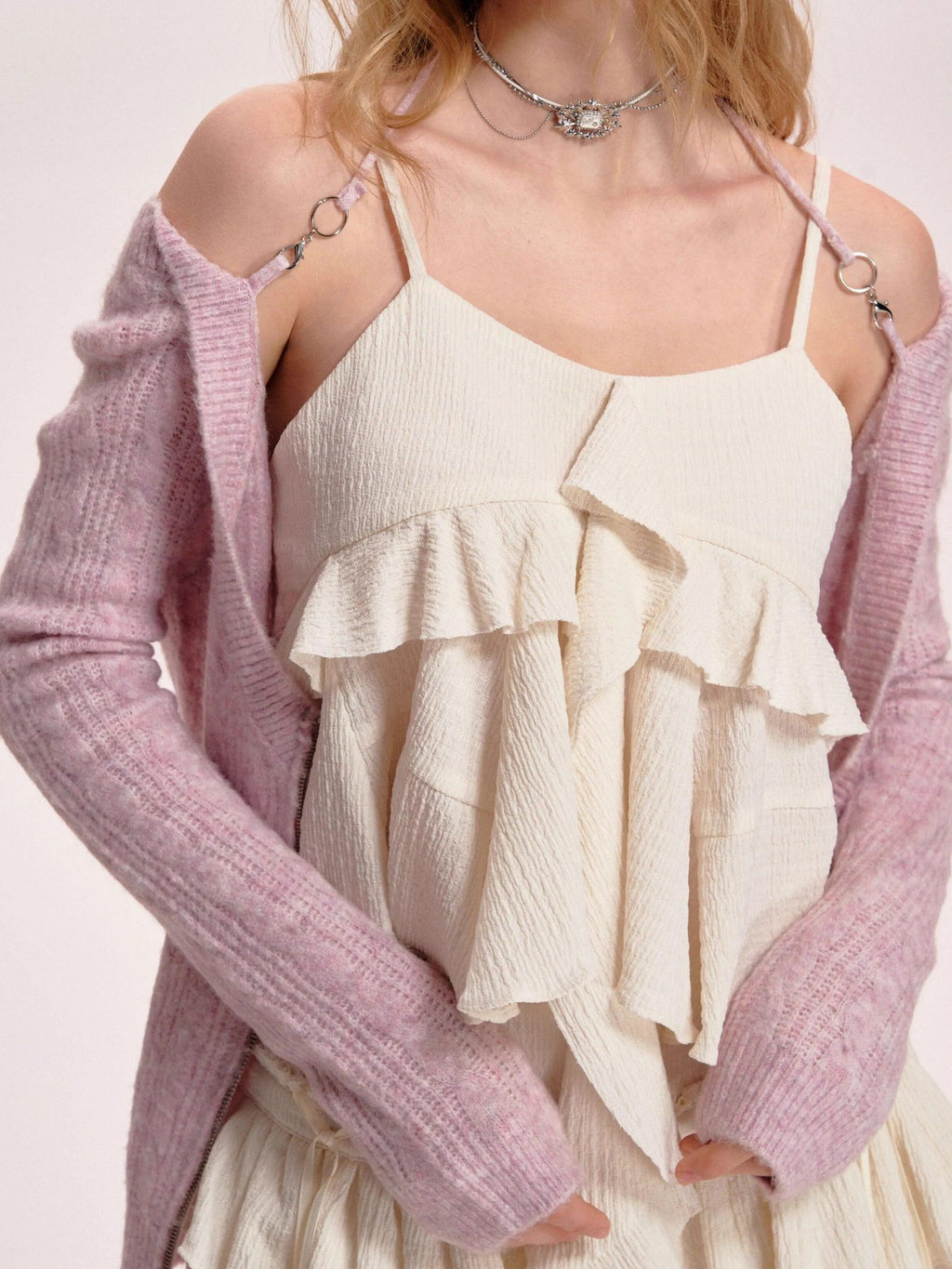 DeleteEx Sweet Princess Short Round Neck Button Front Lightweight Acrylic Knit Cardigans