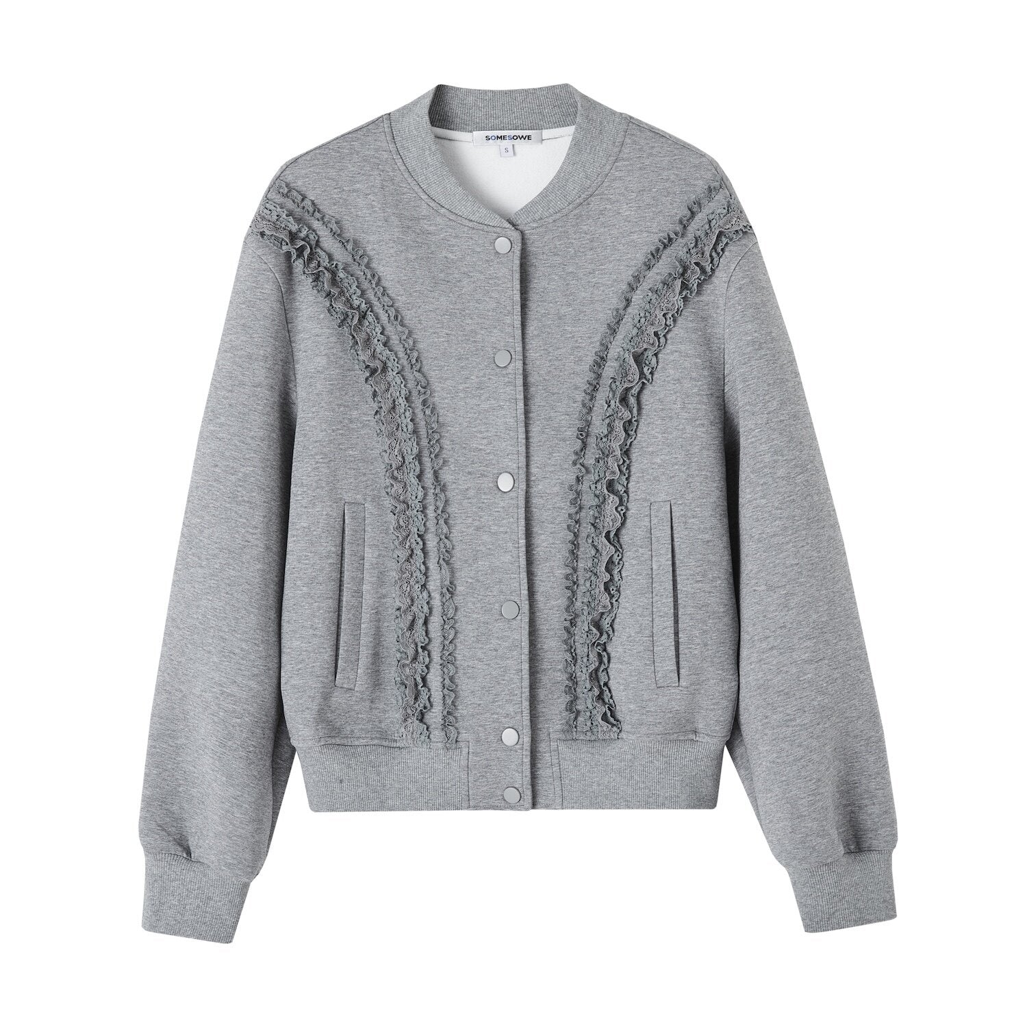SOMESOWE_Lace_Trim_Loose_Fit_Commuter_Women_Button_Closure_Navy_Gray_Bomber_Jackets_MISSTT