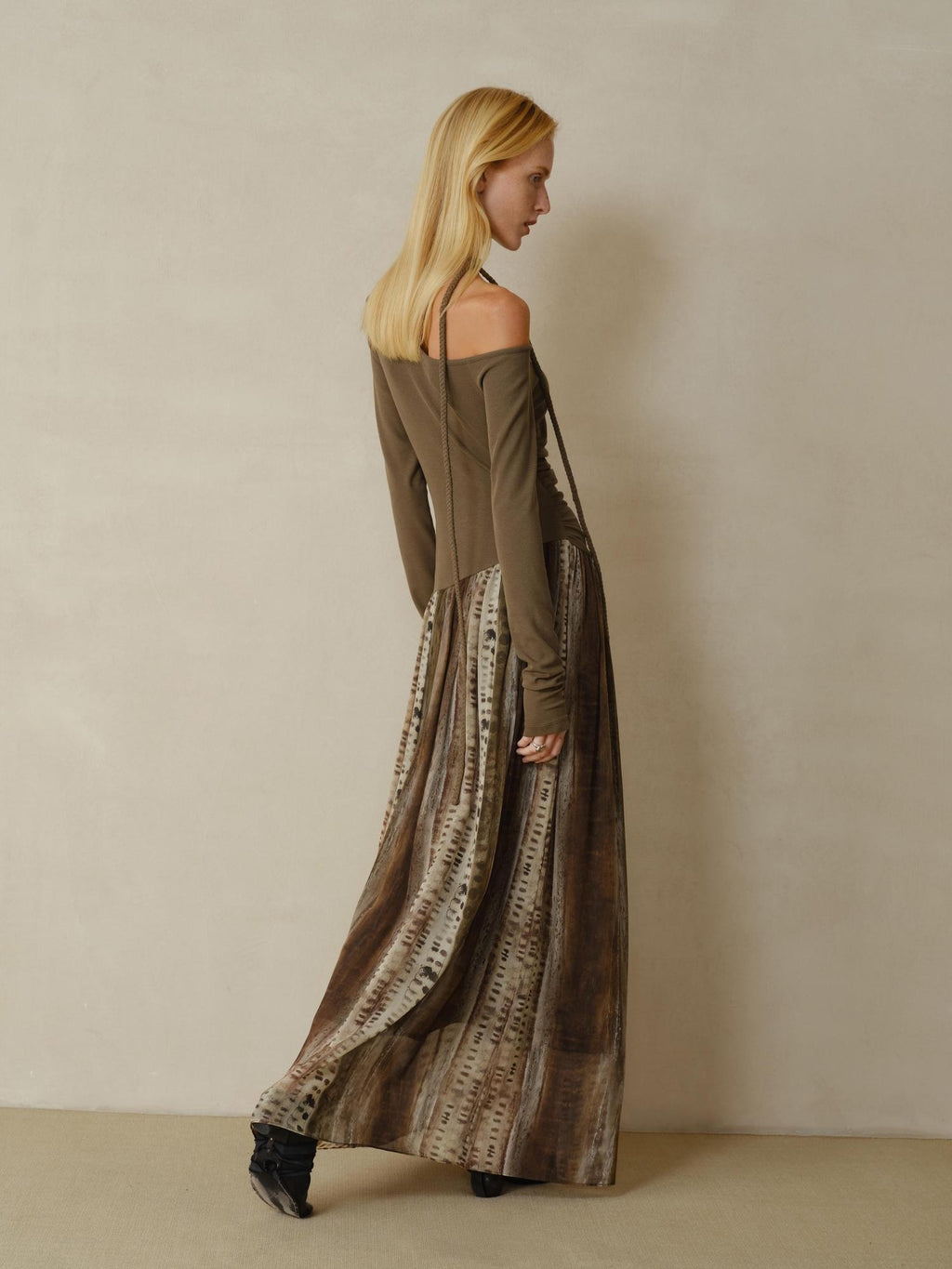 someonesometimes Chiffon Ruched Oil Painting Ombre One Shoulder V-neck A Line Girls Maxi Dresses