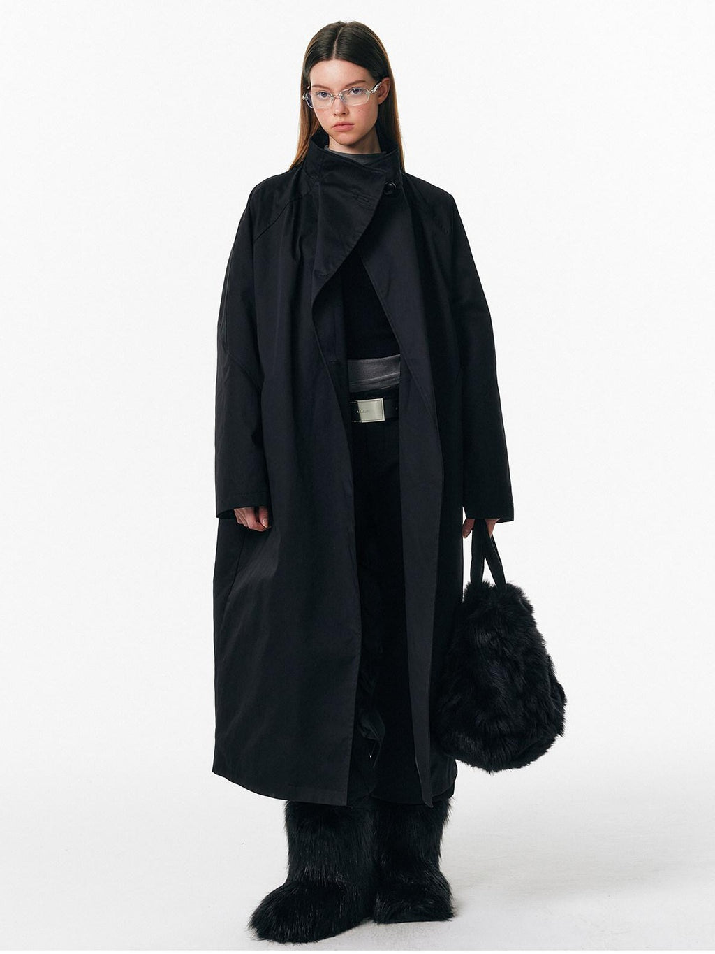 ALINNVSTUDIO 90% White Duck Down Long Stand Collar Single Breasted Women Black Down Jackets