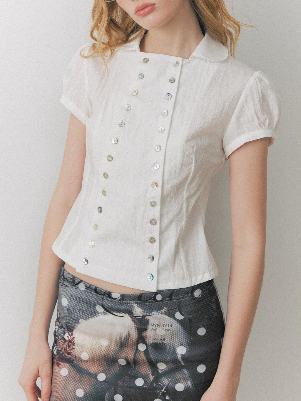 DeleteEx Breathable Girly Cropped Cinched Waist Crewneck Short Sleeve Blouses