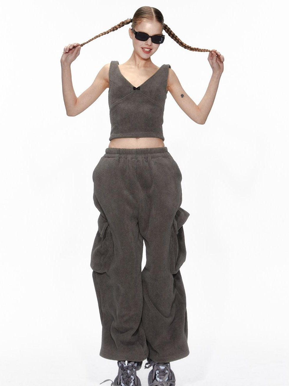 ALINNVSTUDIO Layered Jacket Vest Pants Slim Youth Grey Black Two Tone Top & Pants Sets