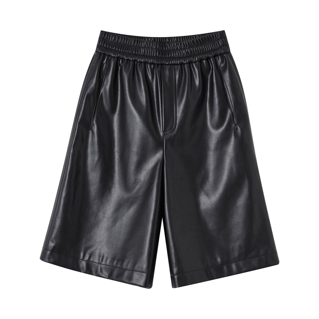 SOMESOWE_Pu_Leather_High_Waist_Wide_Leg_Loose_Fit_Zip_Fly_Pocket_Black_Mid-Length_Shorts_MISSTT