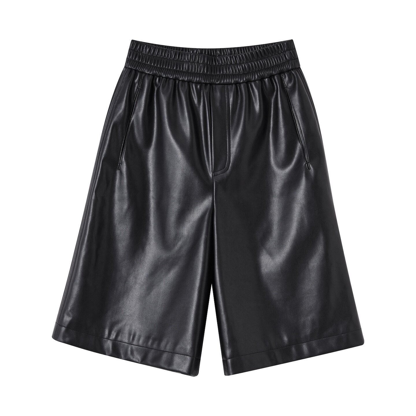 SOMESOWE_Pu_Leather_High_Waist_Wide_Leg_Loose_Fit_Zip_Fly_Pocket_Black_Mid-Length_Shorts_MISSTT