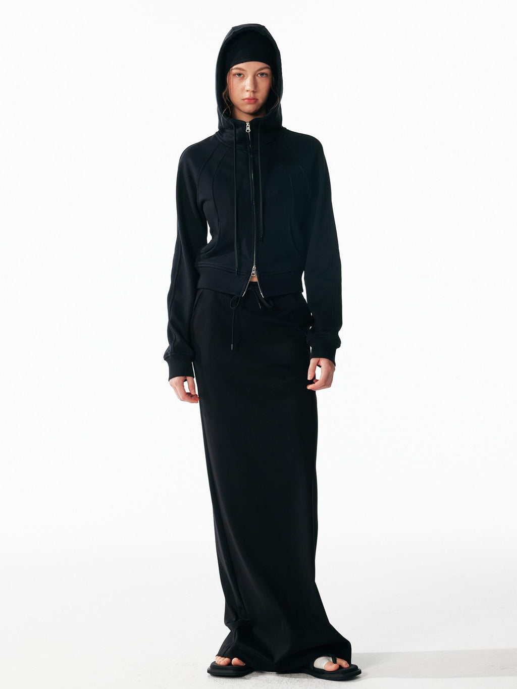 ALINNVSTUDIO Vintage Asymmetric Off Shoulder Loose Cotton Women Black Top & Skirt Sets