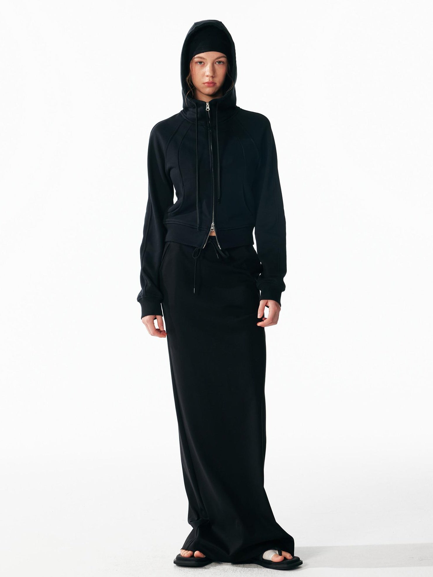 ALINNVSTUDIO Vintage Asymmetric Off Shoulder Loose Cotton Women Black Top & Skirt Sets
