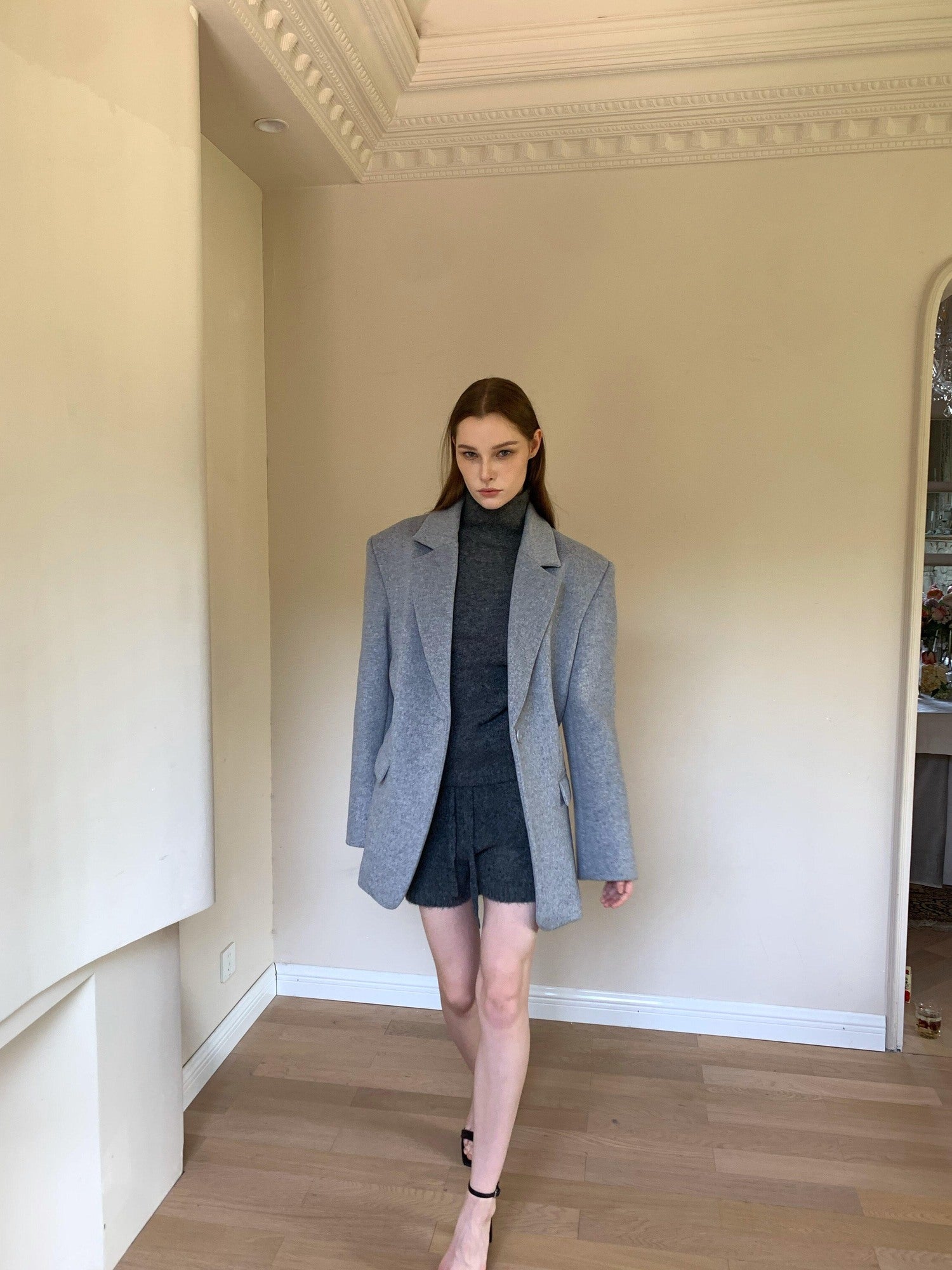 BUZHOU 100 Percent Wool Tailored Slim Fit Office Workwear Gray Wool Suit Blazers