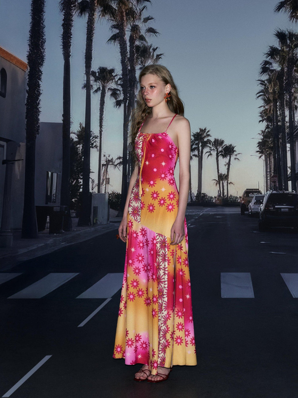 DeleteEx Romantic Pink Floral Flowy Lightweight Polyester Women S M Maxi Dresses