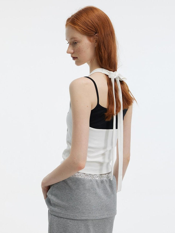 ALINNVSTUDIO Original Cropped Letter Print Spaghetti Strap Women White Grey Camisoles
