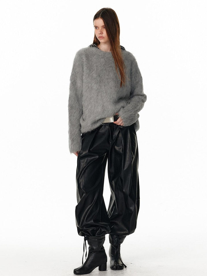 ALINNVSTUDIO Warm Thermal Pullover Loose Fit Crew Neck Office Solid Knit Gray Sweaters