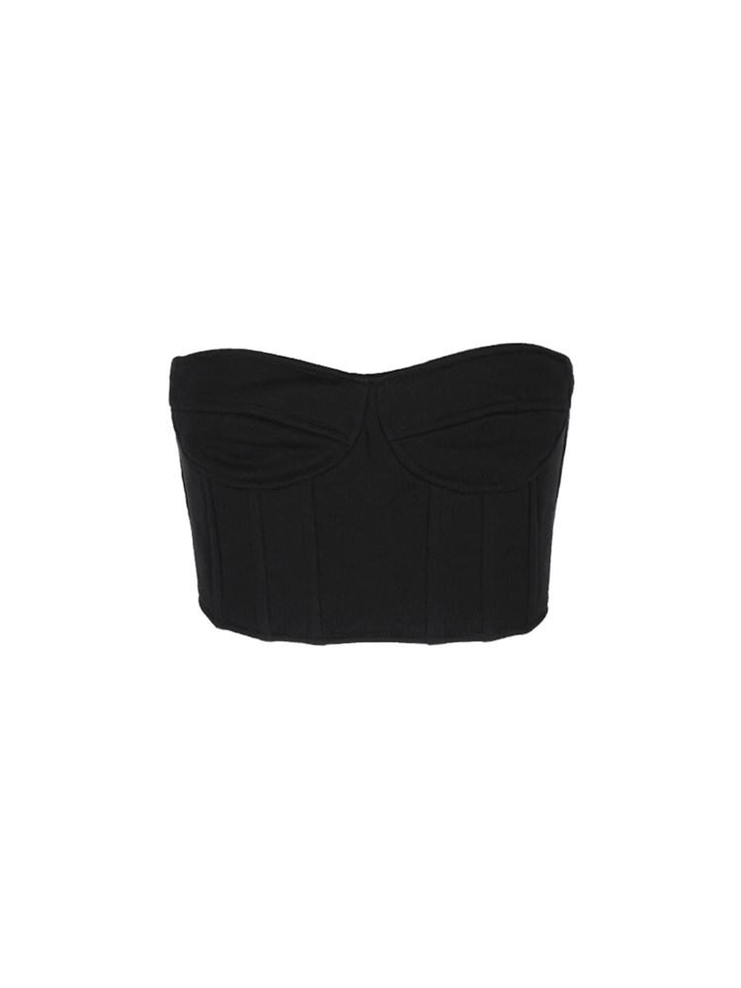 ALINNVSTUDIO Original Design Slim Fit Short Crop Strapless Black Colorblock Chic Tube Tops