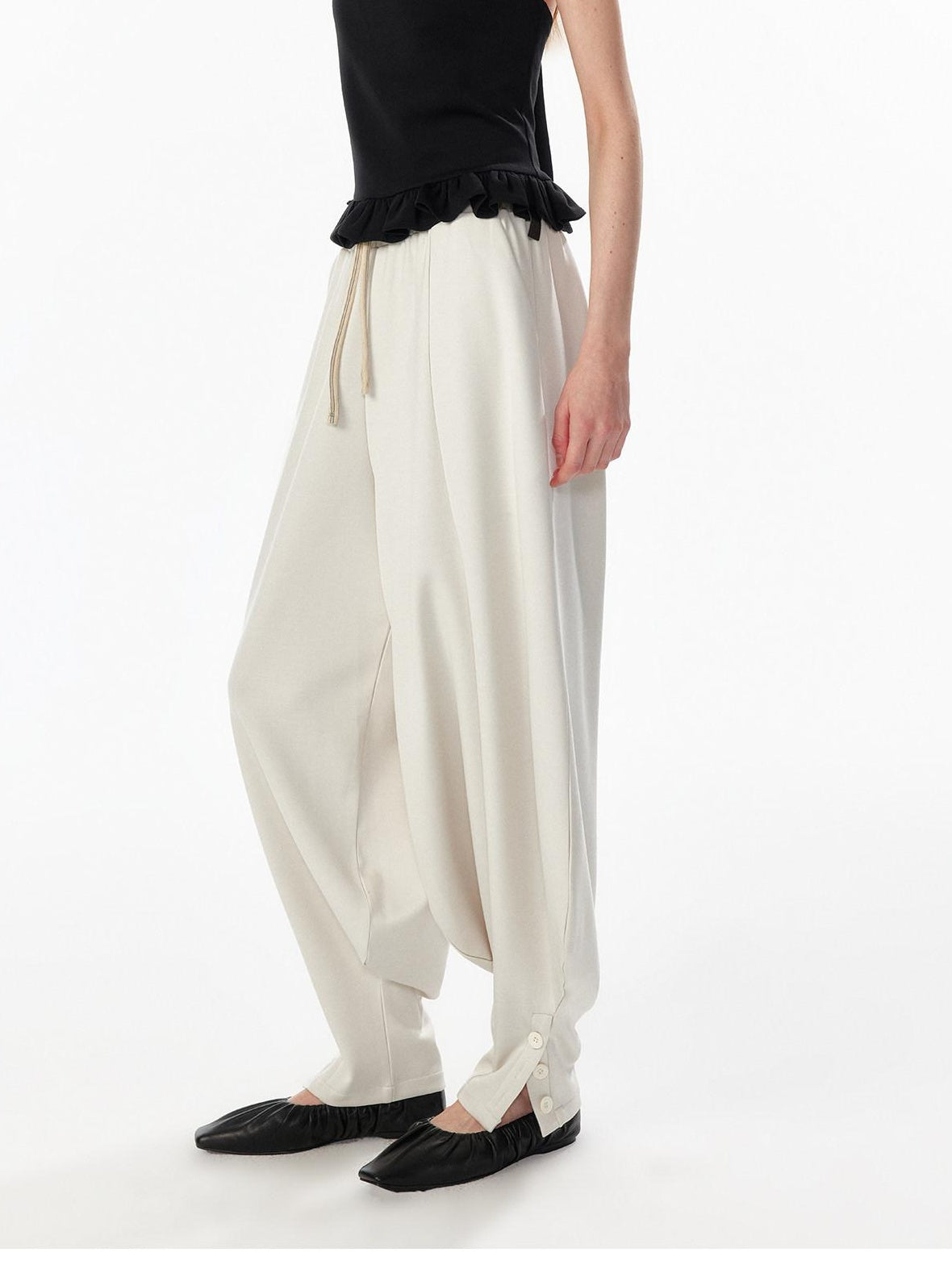 ALINNVSTUDIO Breathable Modal Loose Balloon Split Hem Natural Waist Women Black Sweatpants