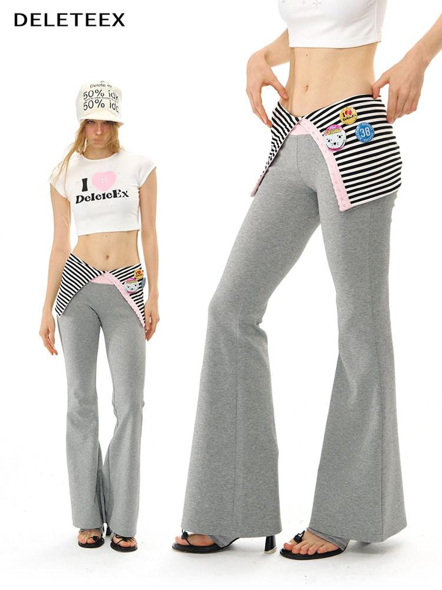 DeleteEx Cotton Stretch Sweet Micro Flare Slim Natural Waist Women Heather Grey Leggings