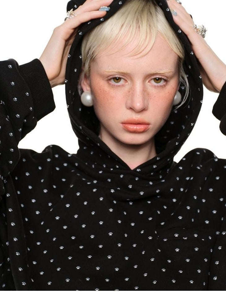 1JINN STUDIO Four Piece Set Loose Cropped Casual Women Polka Dot Animal Print Zip Hoodies