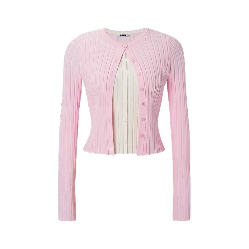 NAWSNOTAWEAR_Slim_Fit_Colorblock_Button_Cardigan_Faux_Two_Piece_Women_Long_Sleeve_Crop_Tops_MISSTT