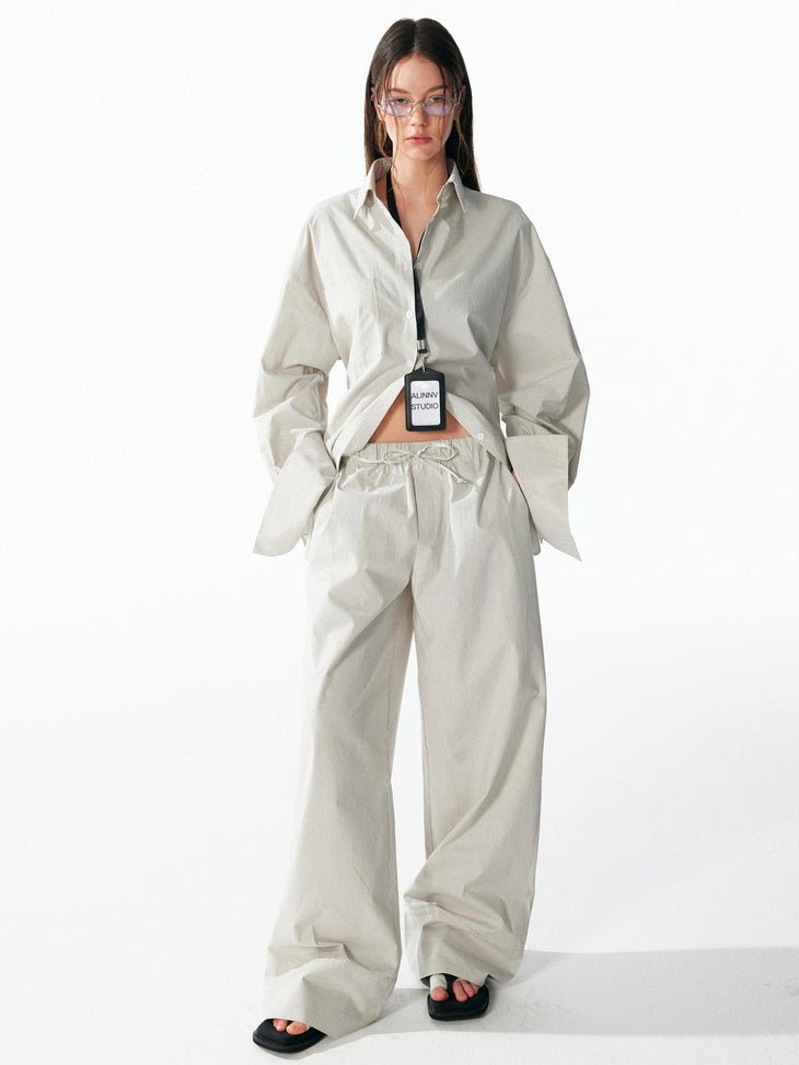ALINNVSTUDIO Durable Vintage Loose Square Neck Long Sleeve Striped Top & Pants Sets