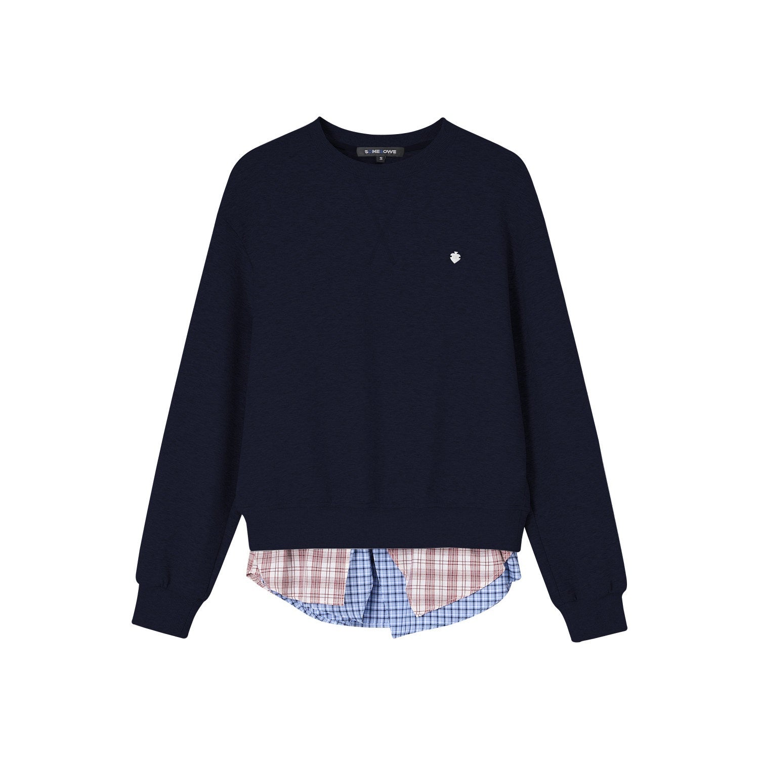 SOMESOWE_Cotton_Crew_Long_Sleeve_Casual_Mini_Skirt_Women_Gray_Navy_Top_&_Skirt_Sets_MISSTT