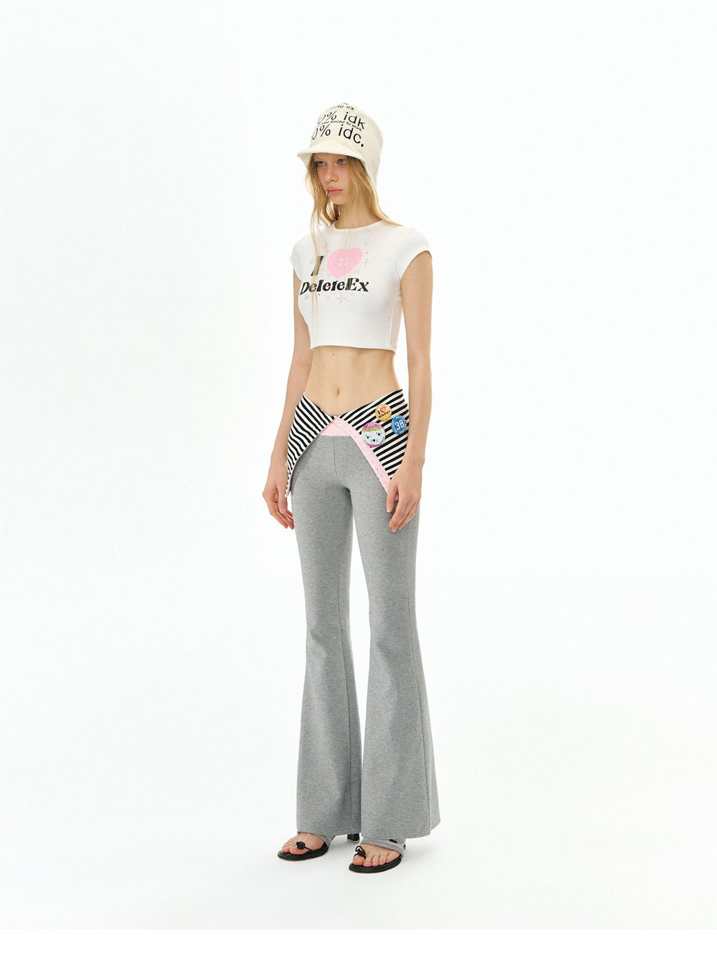 DeleteEx Cotton Stretch Sweet Micro Flare Slim Natural Waist Women Heather Grey Leggings