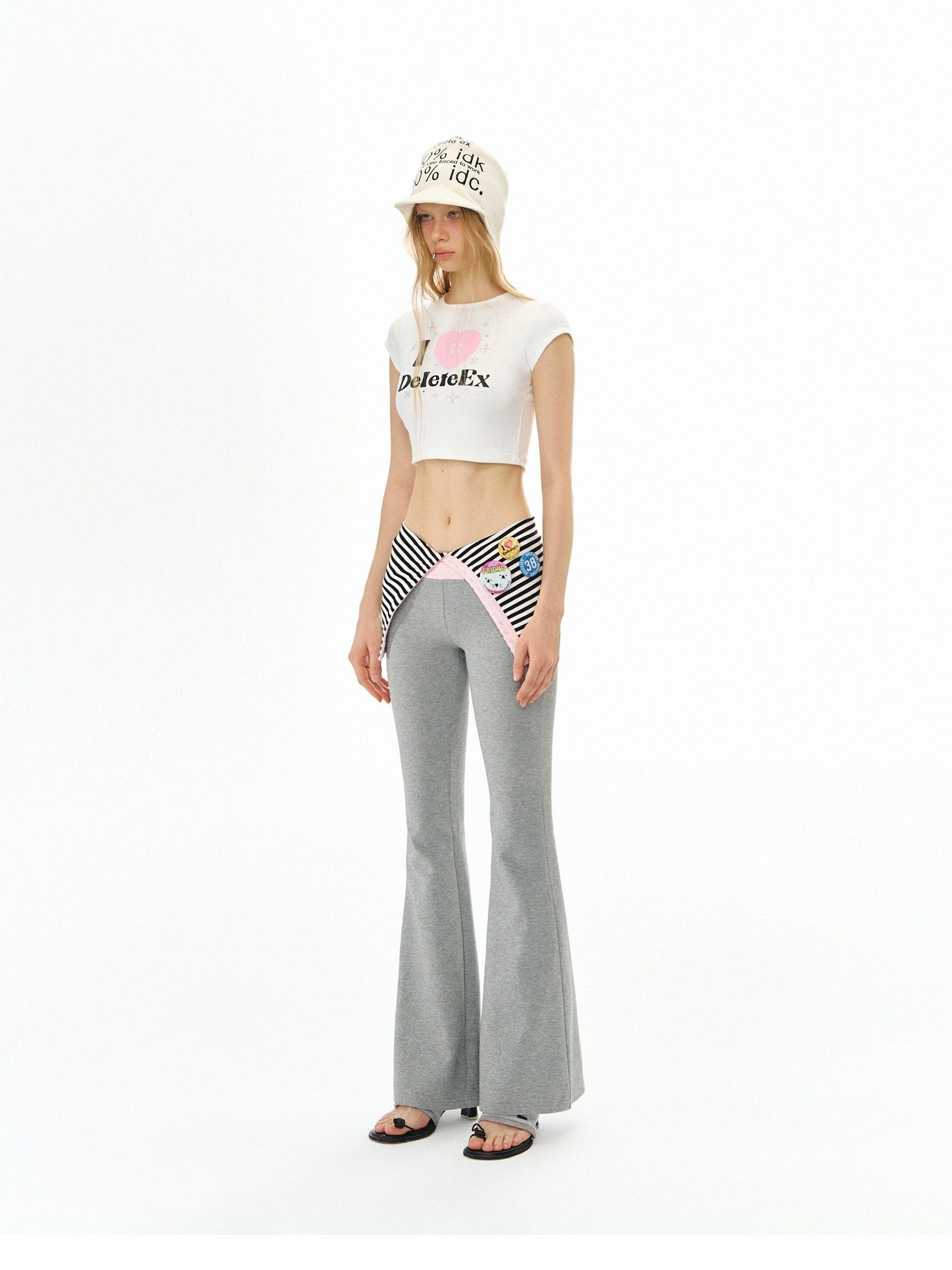 DeleteEx Cotton Stretch Sweet Micro Flare Slim Natural Waist Women Heather Grey Leggings