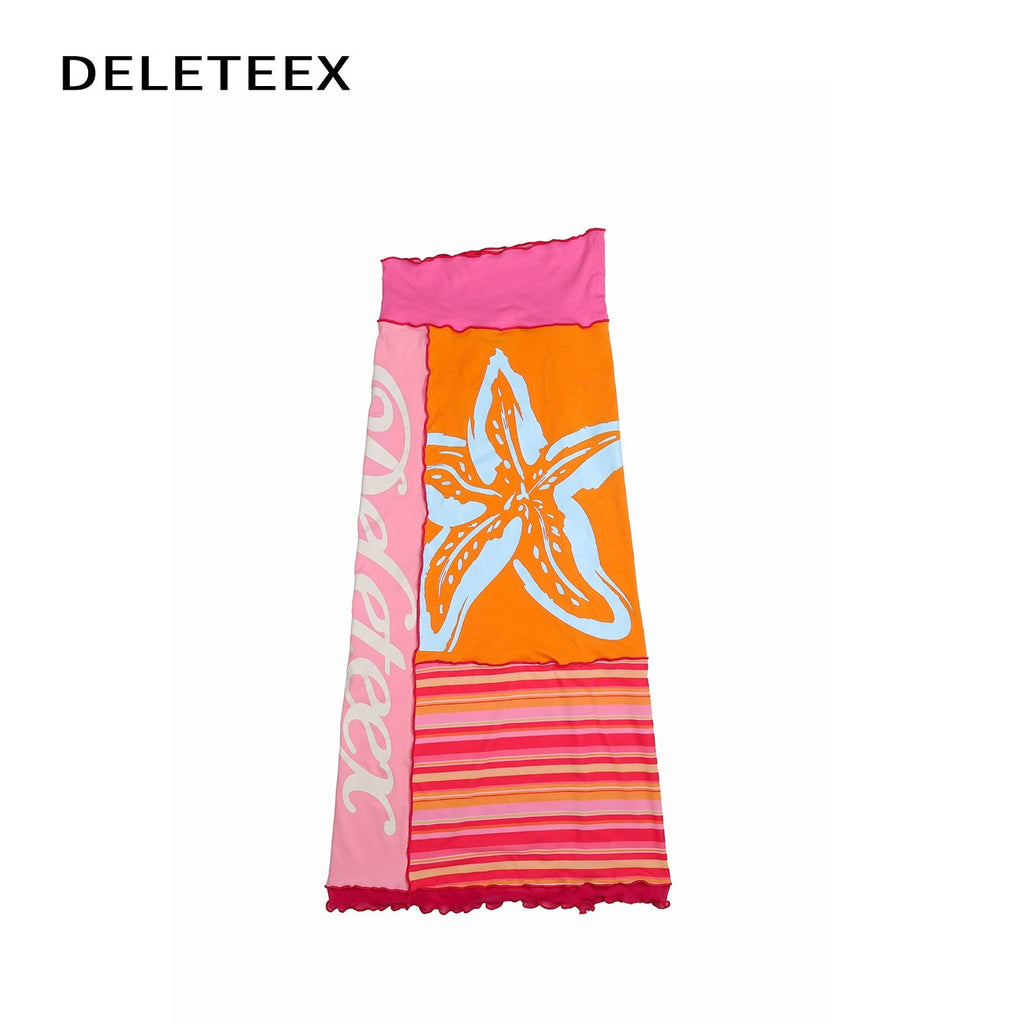 DeleteEx_Stretch_Cotton_Bodycon_Mid_Waist_Women_Pink_Floral_Maxi_Skirts_MISSTT