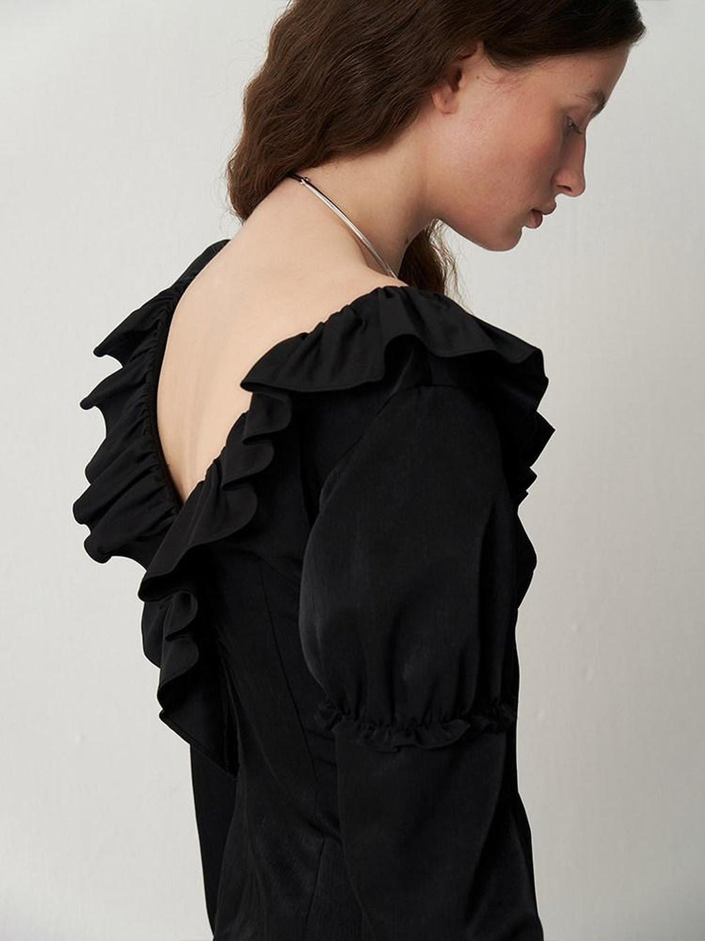 someonesometimes Sleek V-neck Slim Fit Commuter Long Sleeve Black Poly Viscose Women Work Blouses