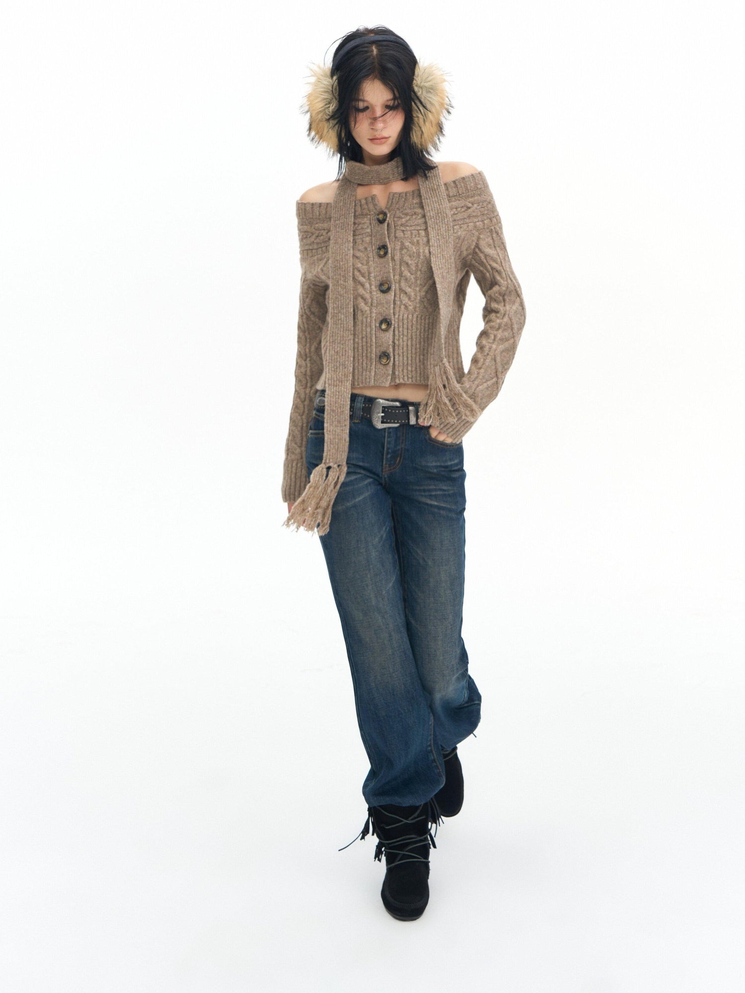 DeleteEx Cozy Knit Blend Slim Fit Office Boat Neck Short Single Row Cardigan Sweaters
