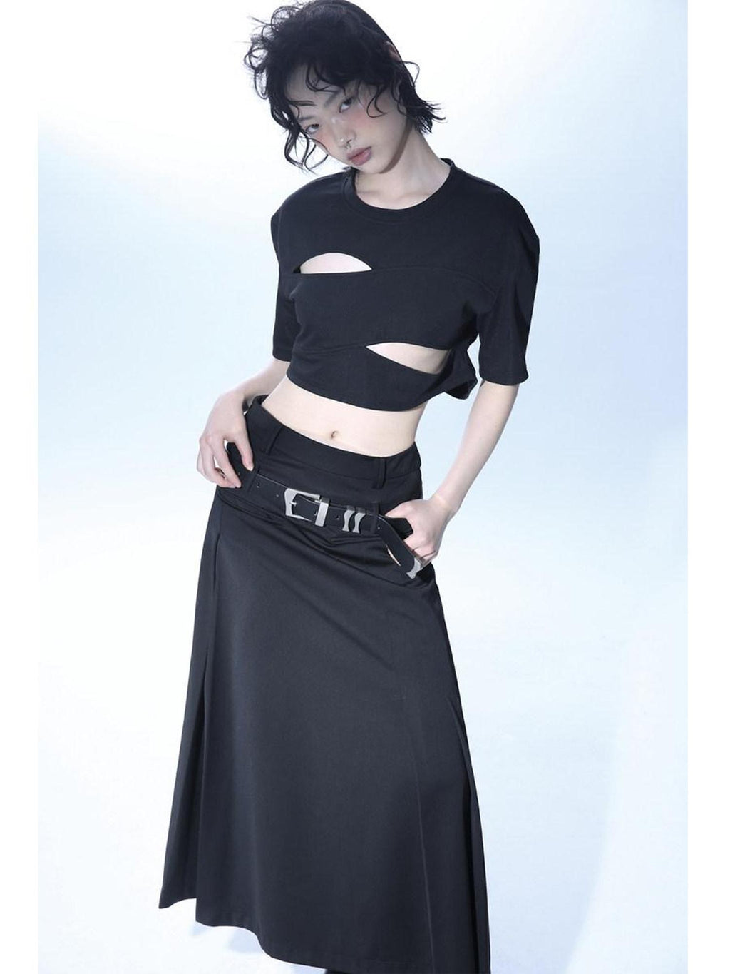 ALINNVSTUDIO Sleek Minimalist 35Mm Split Leather Pin Buckle Black Casual Dress Belts