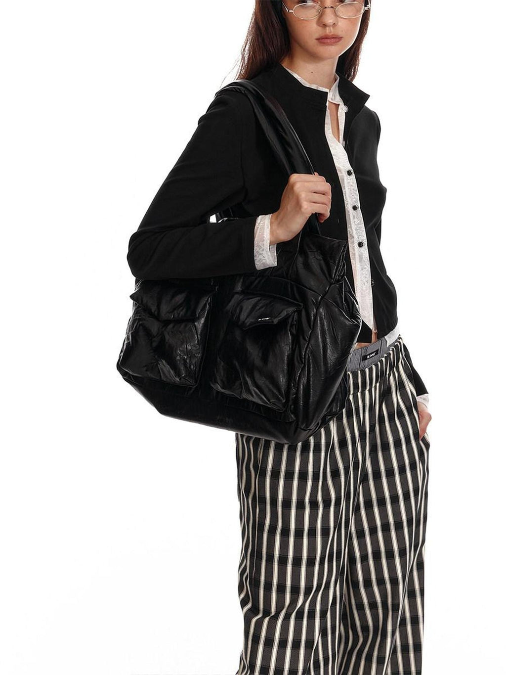 ALINNVSTUDIO Spacious Black Large Single Shoulder Casual Teen Everyday Bags