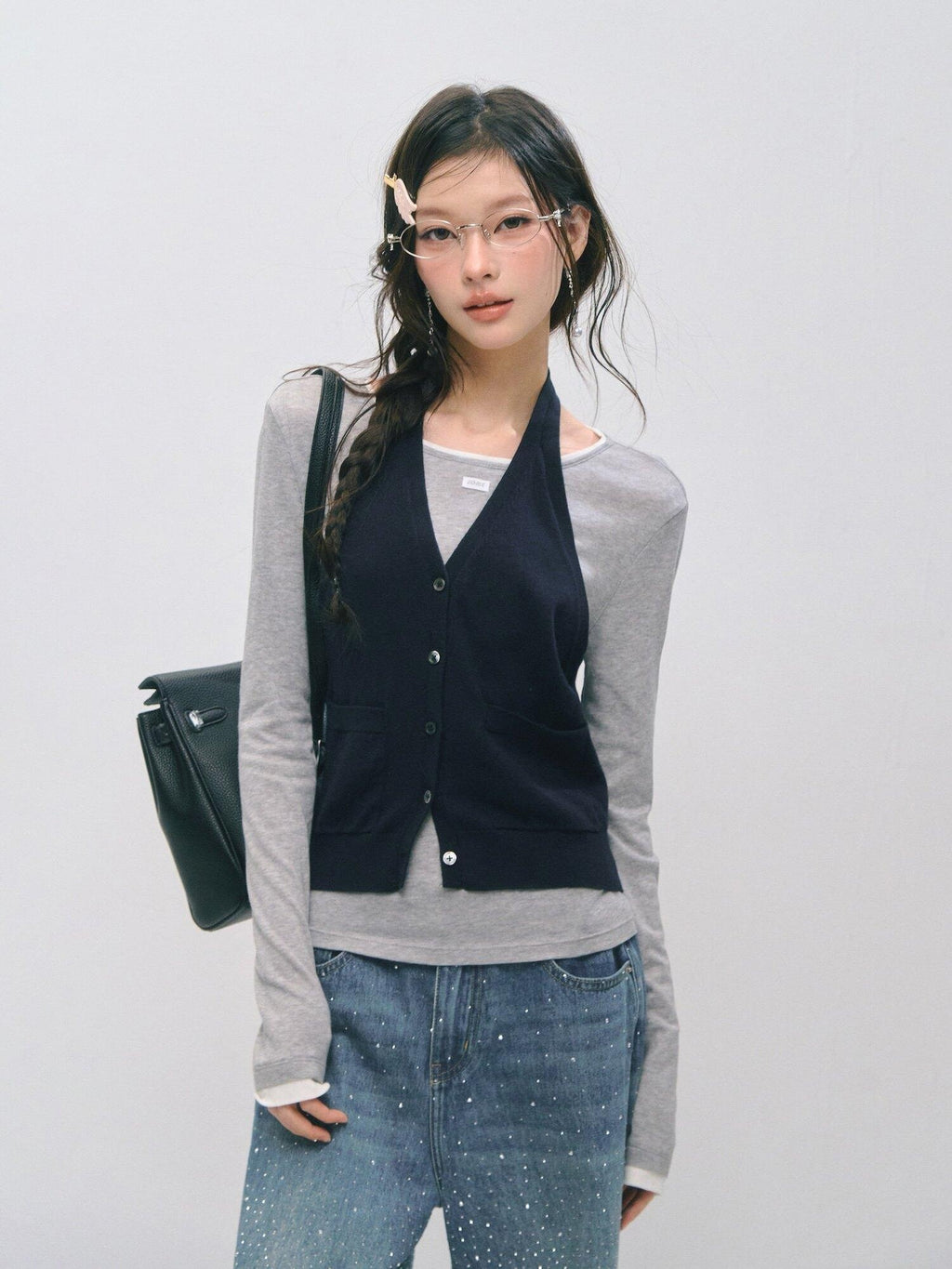 SOMESOWE Cotton Creative Print Mock Layer Relaxed Casual Women Long Sleeve T-Shirts