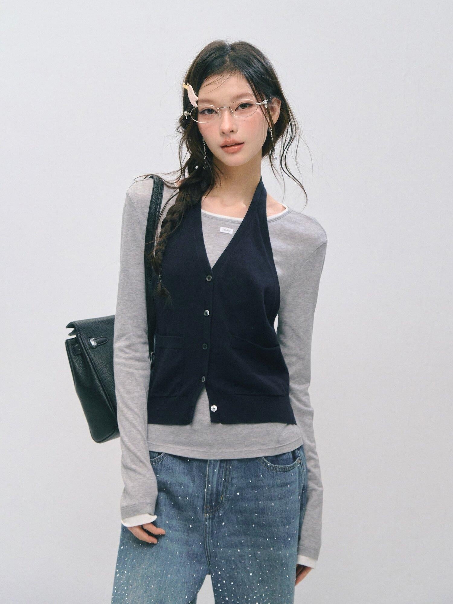 SOMESOWE Cotton Creative Print Mock Layer Relaxed Casual Women Long Sleeve T-Shirts