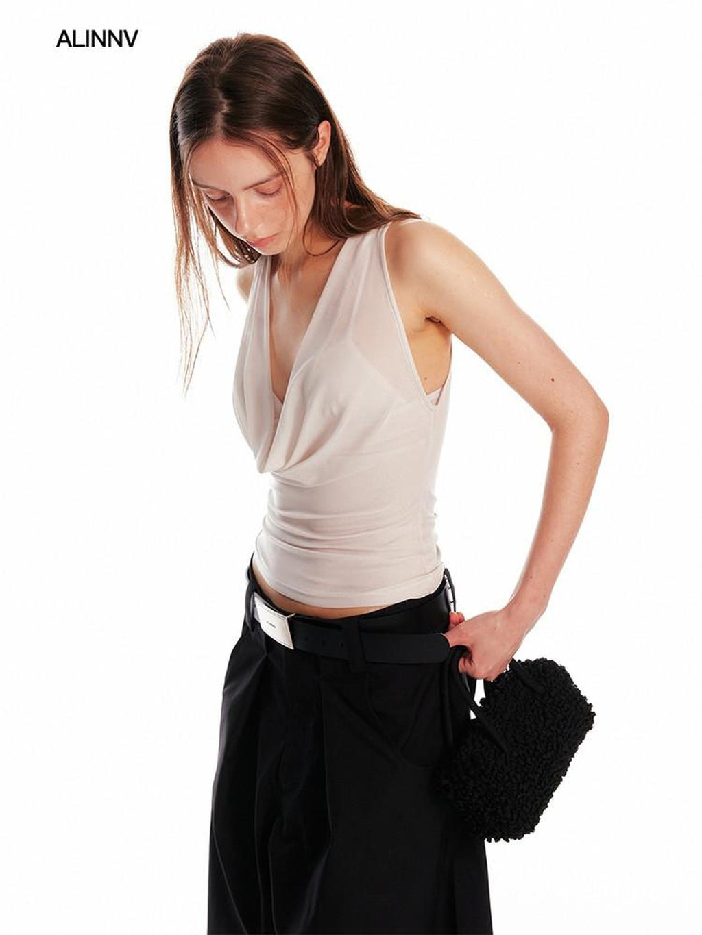 ALINNVSTUDIO Asymmetric Slim Fit Original Design Short Casual Solid Camis Tank Tops