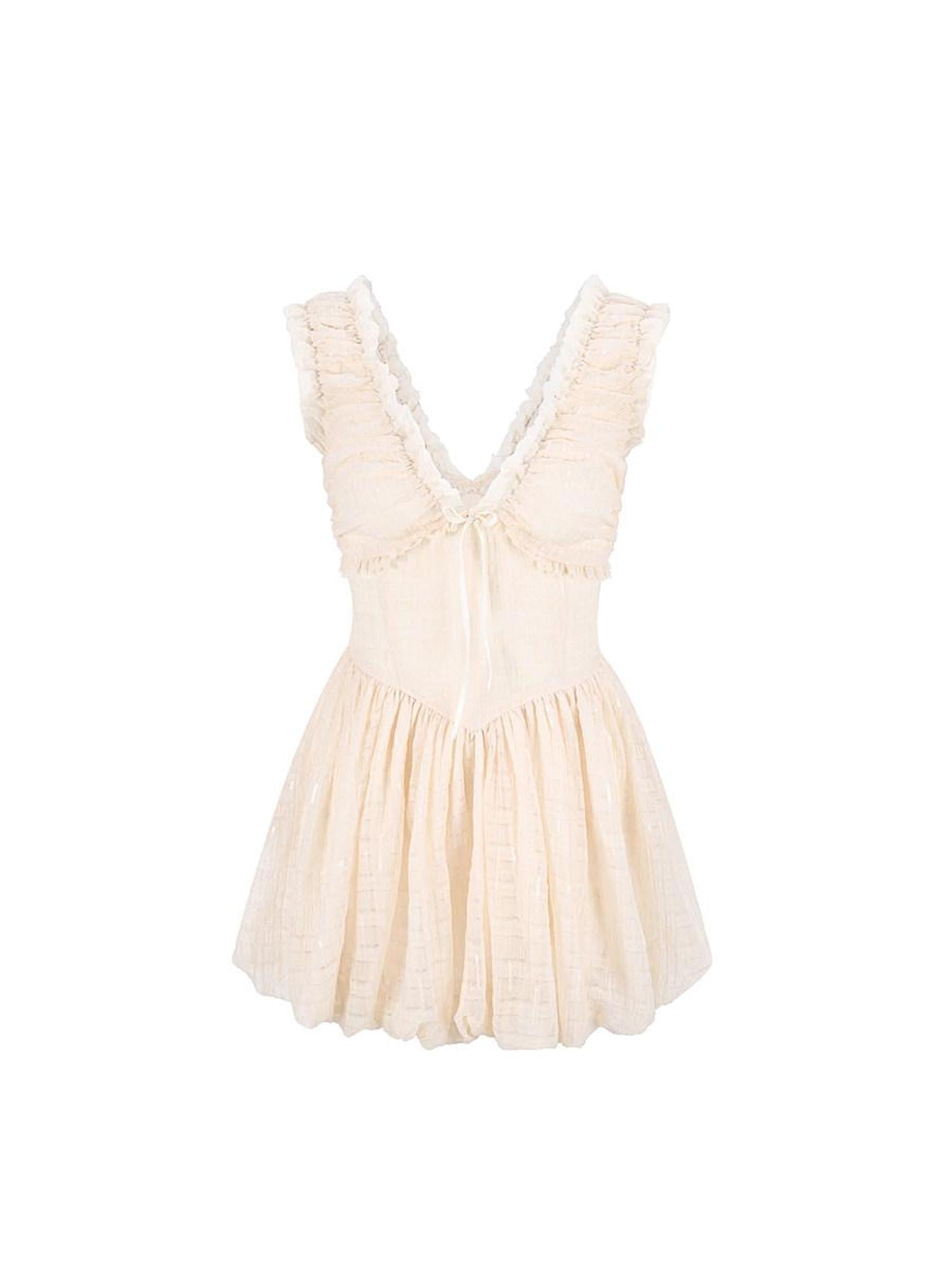 DeleteEx Lightweight Lyocell Southeast Asian V U Neck Cami Beige Mini Dresses