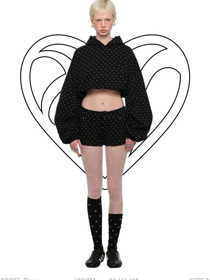 1JINN STUDIO Four Piece Set Loose Cropped Casual Women Polka Dot Animal Print Zip Hoodies