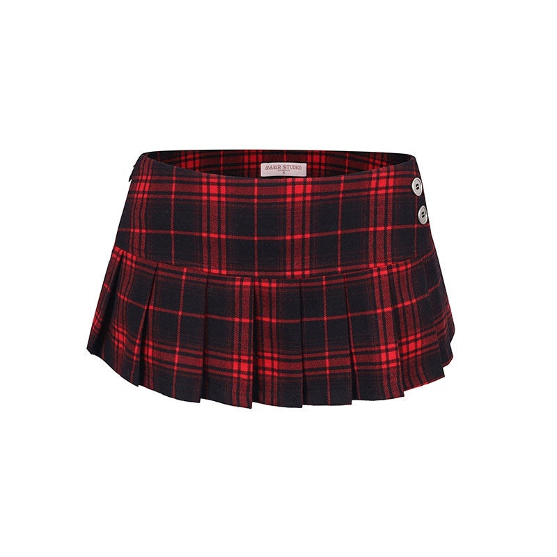 DeleteEx_Stretch_Plaid_High_Waist_A_Line_Casual_Schoolgirl_Women_Mini_Skirts_MISSTT