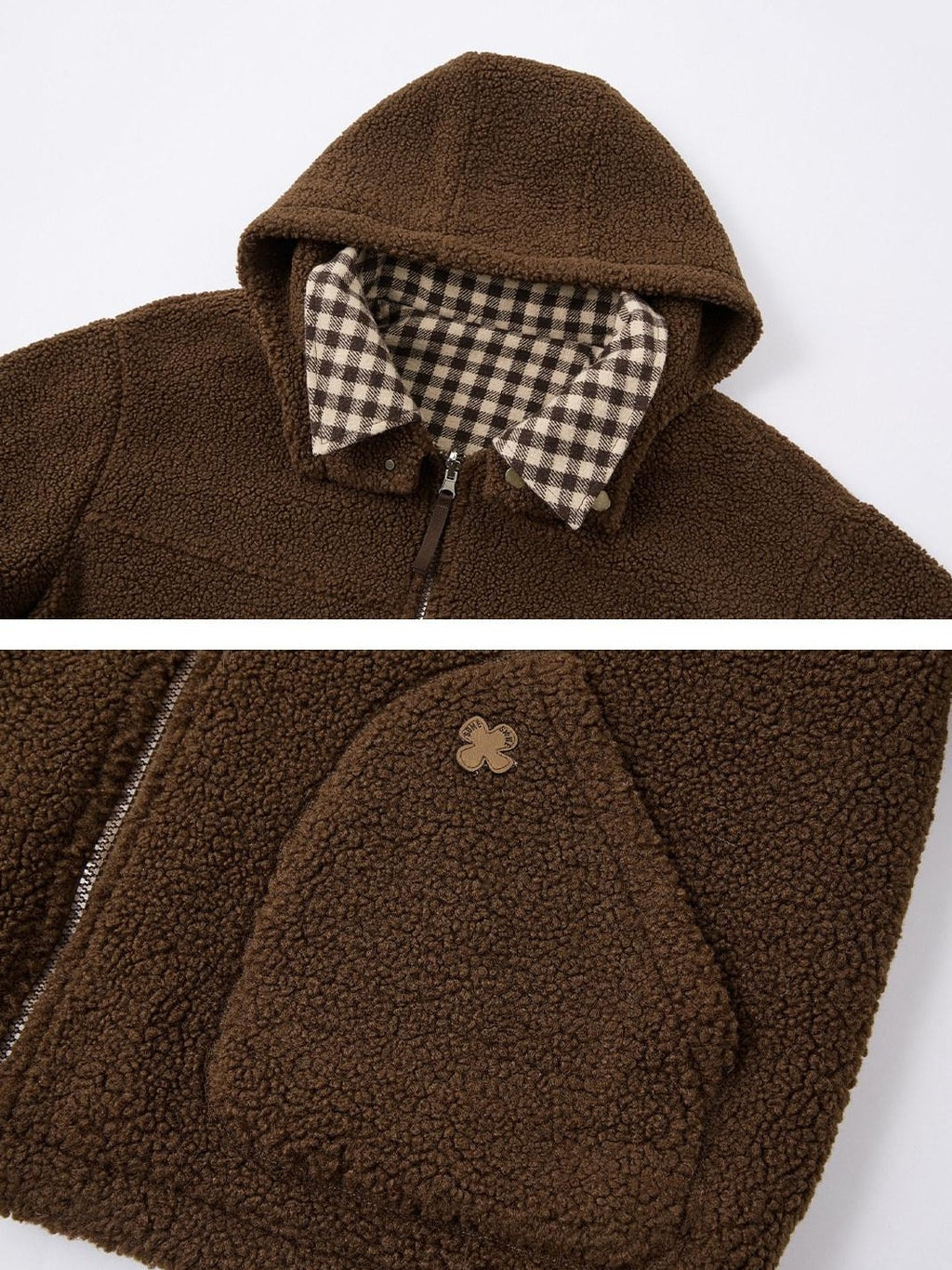 SOMESOWE Reversible Plaid Loose Fit Short Button Women Brown Polyester Jackets