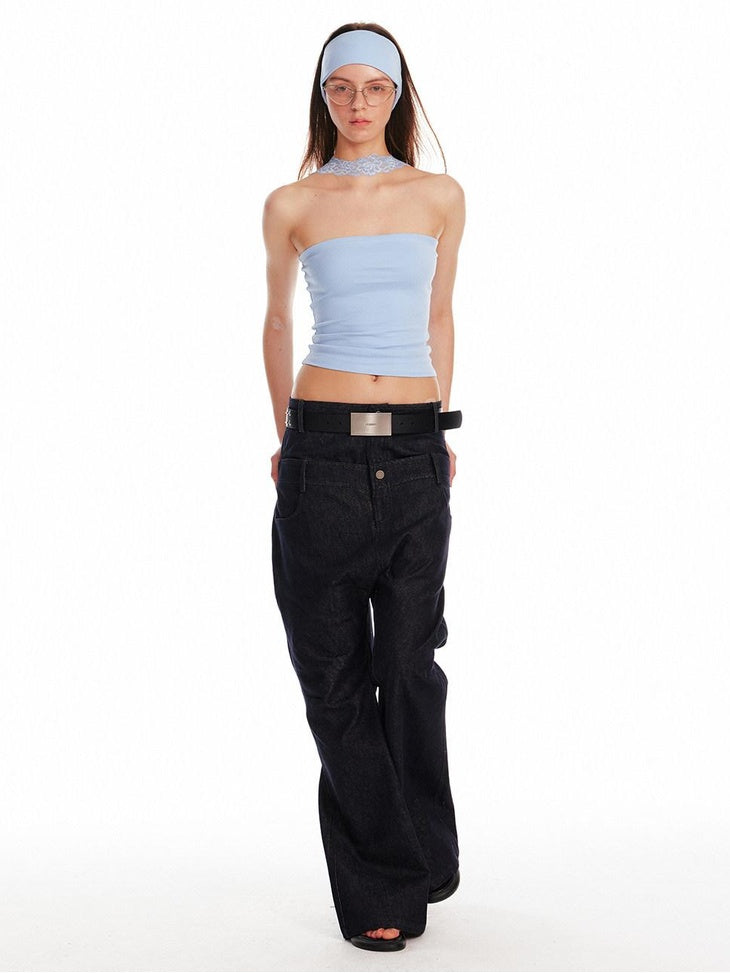 ALINNVSTUDIO Backless Slim Fit Crop Versatile Solid Color Young Women Tube Tops